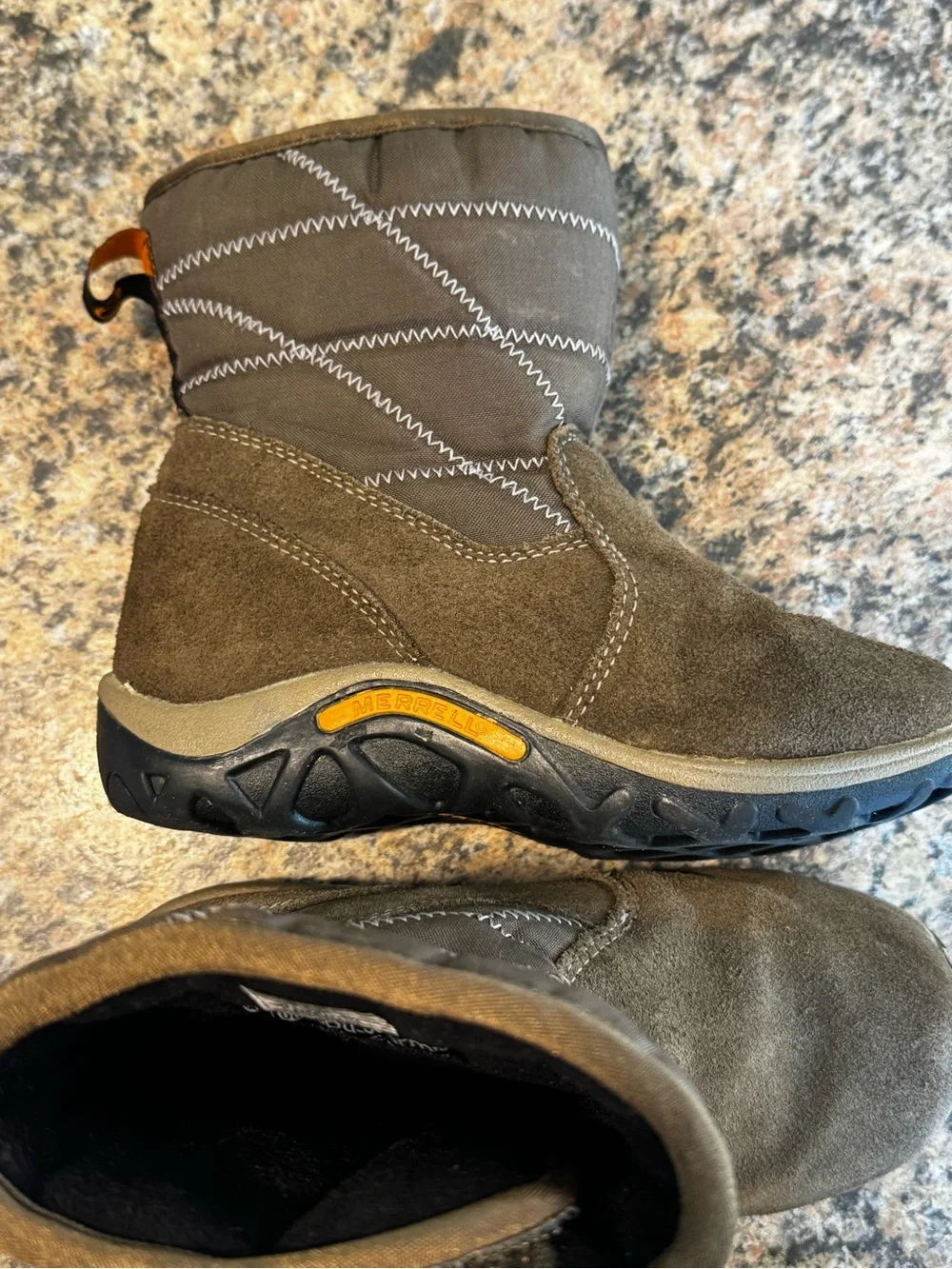 MERRELL toddler Boys 12 Jungle Moc Quilted Tan Outdoor Slip On Snow Boots Winter